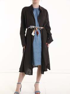 Льняное пальто дастер с длинными рукавами и тканевым поясом, цвет Burnt Sienna NO Brand