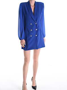 Двубортное платье с рукавами из тюля и v-образным вырезом, синий NO Brand