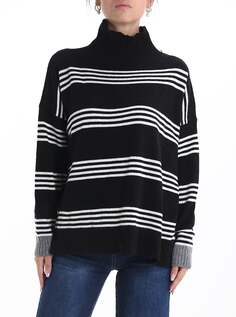 Полосатый свитер из кашемира с высоким воротником, черный NO Brand
