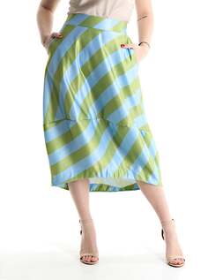 Полосатая пышная юбка-миди с карманами на резинке, зеленый NO Brand
