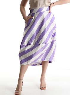 Полосатая пышная юбка-миди с карманами на резинке, фиолетовый NO Brand