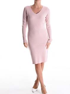 Платье длиной до колена с длинными рукавами и v-образным вырезом, пыльно-розовый NO Brand
