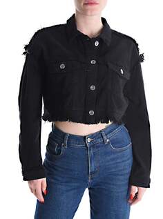Джинсовая хлопковая куртка на пуговицах с бахромой и карманами, черный NO Brand