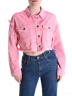 Джинсовая хлопковая куртка на пуговицах с бахромой и карманами, розовый NO Brand