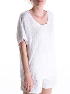 Льняная блузка с короткими рукавами, белый NO Brand