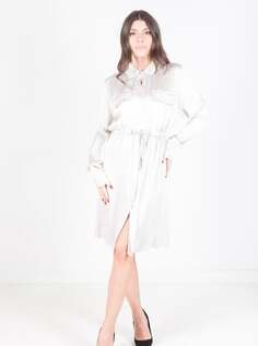 Платье-рубашка длиной до колена с длинными рукавами и кулиской, белый NO Brand