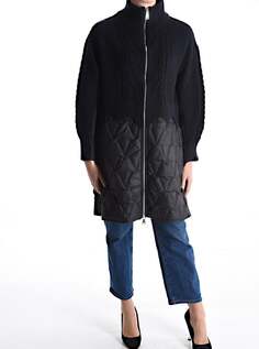 Стеганое пальто с высоким воротником на молнии и карманами, черный NO Brand