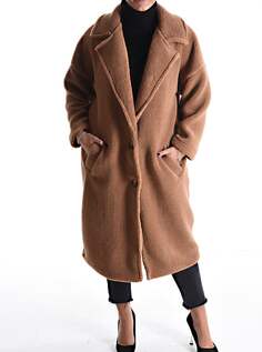 Пальто из искусственного меха на пуговицах с карманами, коричневый NO Brand