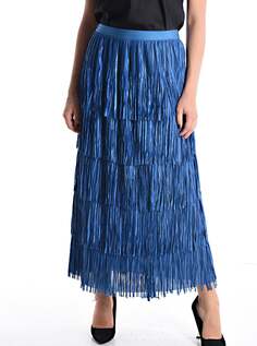 Длинная юбка с воланами на резинке с бахромой, синий NO Brand