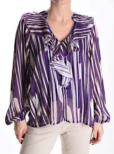 Полосатая блузка с воланами и v-образным вырезом, фиолетовый NO Brand