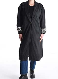 Полосатое пальто на пуговицах с карманами, черный NO Brand