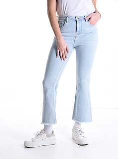 Расклешенные хлопковые джинсы с карманами и бахромой, светло-васильковый NO Brand