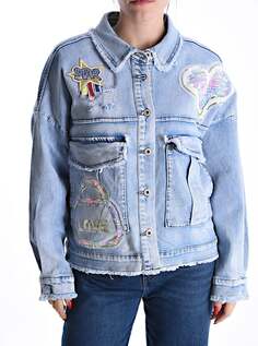 Джинсовая хлопковая куртка с вышивкой, пайетками, пуговицами, с бахромой, с карманами, светлый деним NO Brand