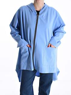 Асимметричная толстовка из хлопка с карманами и капюшоном на молнии, светло-синий NO Brand