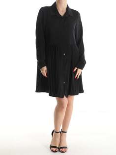 Плиссированное платье-рубашка длиной до колена с длинными рукавами, черный NO Brand