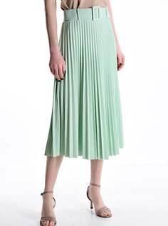Плиссированная юбка-миди с поясом на резинке, зеленый NO Brand