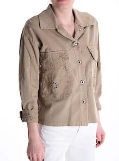 Хлопковая куртка на пуговицах английской вышивки с карманами, коричневый NO Brand