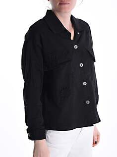 Хлопковая куртка на пуговицах английской вышивки с карманами, черный NO Brand