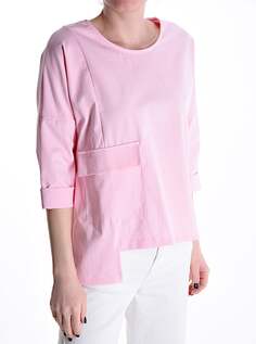 Асимметричная блузка из хлопка с карманами, рукав 3/4, розовый NO Brand