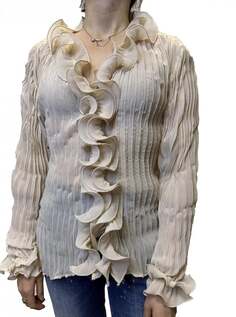 Плиссированная блузка с v-образным вырезом, бежевый NO Brand