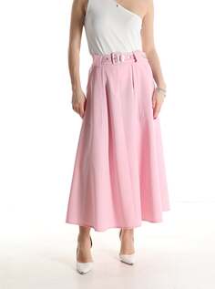 Длинная юбка с поясом на резинке с карманами, розовый NO Brand