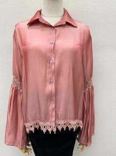 Атласная рубашка с английской вышивкой, пыльно-розовый NO Brand