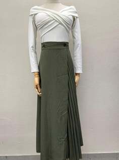 Плиссированная длинная юбка на пуговицах, темно-оливковый NO Brand