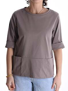 Хлопковая блузка с карманами, рукав 3/4, цвет Mud Brown NO Brand