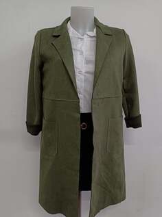 Замшевое пальто дастер с карманами, темно-оливковый NO Brand