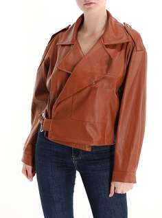 Байкерская куртка из искусственной кожи на пуговицах с карманами, светло-коричневый NO Brand
