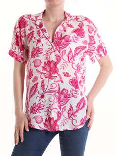 Рубашка с коротким рукавом и воротником с цветочным принтом и v-образным вырезом, пурпурный NO Brand