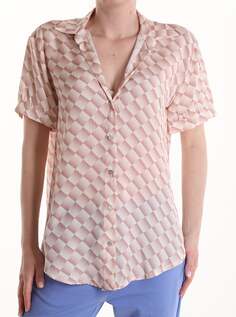 Рубашка с коротким рукавом и воротником с геометрическим узором Рубашка с v-образным вырезом, розовый NO Brand