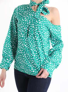 Блузка со звездным узором и бантом, изумрудно-зеленый NO Brand