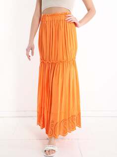 Кружевная длинная юбка с воланами, оранжевый NO Brand