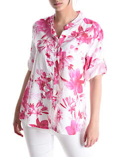 Рубашка с коротким рукавом с цветочным принтом, фуксия NO Brand