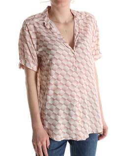 Рубашка с коротким рукавом и геометрическим узором, с v-образным вырезом, пыльно-розовый NO Brand