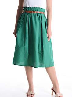 Хлопковая юбка миди с поясом на резинке, изумрудно-зеленый NO Brand