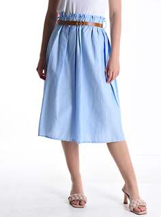 Хлопковая юбка миди с поясом на резинке, светло-синий NO Brand