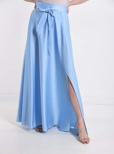 Атласная длинная юбка с бантом, светло-синий NO Brand