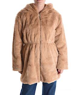 Пальто из искусственного меха с карманами и капюшоном на молнии, коричневый NO Brand