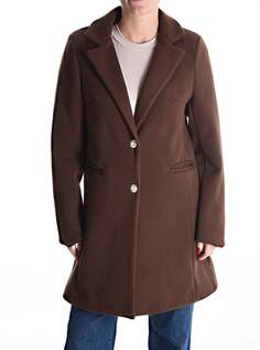 Пальто на пуговицах на подкладке с карманами, темно коричневый NO Brand