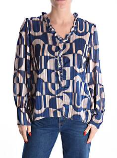 Блузка с люрексом и узором, V-образный вырез, синий NO Brand