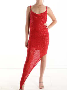 Платье без рукавов с пайетками и v-образным вырезом, красный NO Brand