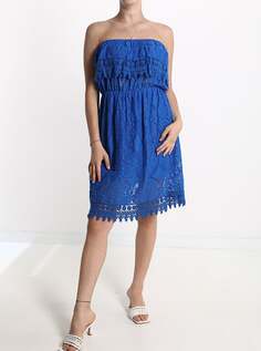 Кружевное хлопковое платье с воланами, цвет Electric blue NO Brand