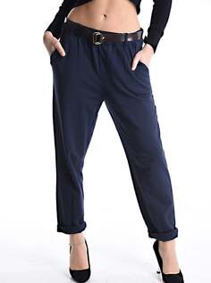 Хлопковые брюки с поясом на резинке и карманами, темно-синий NO Brand