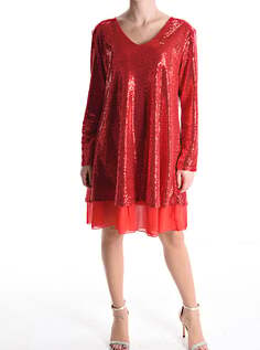Платье длиной до колена с длинными рукавами, расшитое пайетками, на подкладке, с v-образным вырезом, красный NO Brand