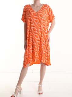 Платье длиной до колена с короткими рукавами и рисунком, оранжевый NO Brand