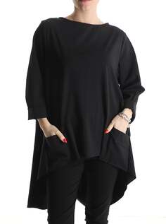Асимметричная блузка из хлопка с карманами, рукав 3/4, черный NO Brand