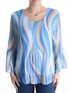 Плиссированная блузка с узором на подкладке, светло-синий NO Brand