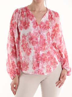 Рубашка с цветочным принтом и v-образным вырезом, розовый NO Brand